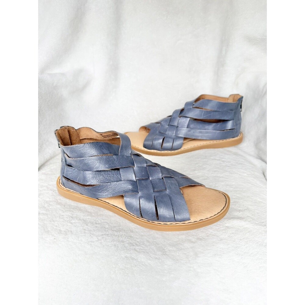 Born Womens Iwa Sandals Size 9 Indigo Blue Leather Woven Gladiator Flat Shoe Zip